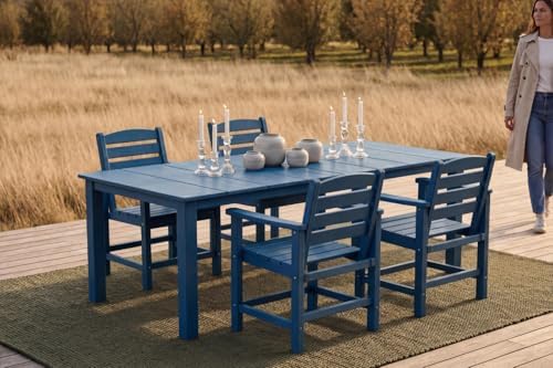 Perli™ 5-Piece Outdoor Dining Set, All-Weather HDPE Patio Furniture with 4 Armrest Chairs and Rectangular Table, UV-Resistant 4-Person Set for Deck, Backyard, Blue - Image 2