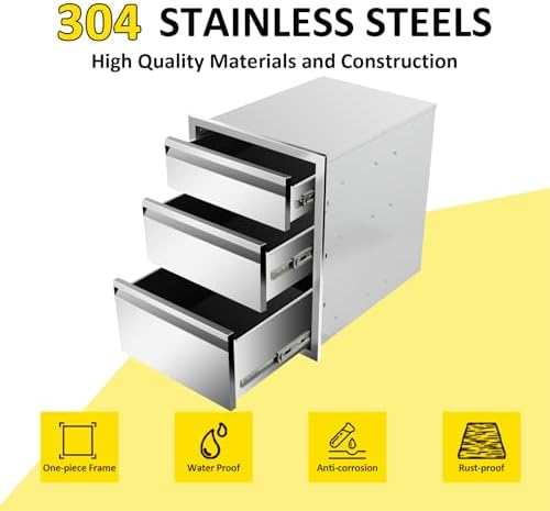 Outdoor Kitchen Drawers 18" W x 23" H x 23" D Flush Mount Triple BBQ Drawers with Hidden Handle Stainless Steel Drawer for Outdoor Kitchen Island, Patio Grill Station - Image 3