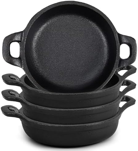 Ziliny 4 Pack Mini Cast Iron Skillets 5 x 5 x 1.3 Inch Pan Ramekin Set by Ziliny