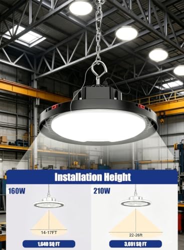 210W UFO LED High Bay Light, 31500LM Shop Lights, 5000K Daylight, ETL Listed with 6' Cable & Safety Rope, IP65 Waterproof Commercial Lighting for Warehouse, Workshop, 980W MH/HPS Equivalent, 1 Pack - Image 6