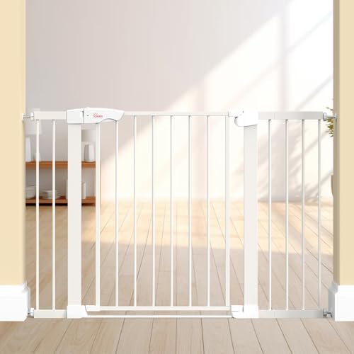 Baby Gate for Indoor Stairs & Doorways: Wide Expandable 27.9-42.1" Metal Safety Gate - Toddler Pets 30" Tall Dog Gate with Easy Install Pressure Mount Dual Lock & 2-Way Swing, White. by Unknown