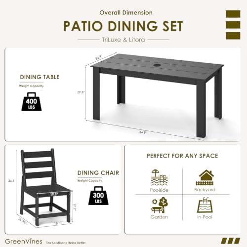 GREENVINES 7-piece Outdoor Dining Set, HDPE Table & 6 Armless Chairs, Black - Image 2