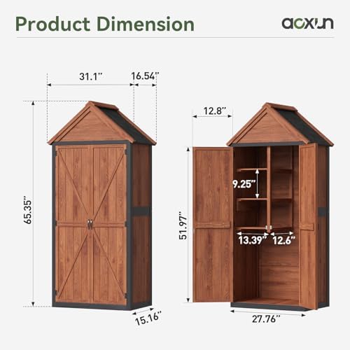 Aoxun Solid Wood Outdoor Cabinet 2.3'x1.3' with Asphalt Roof & Floor - Image 2