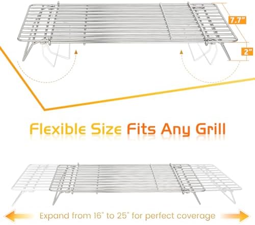 Grill Rack for Blackstone Griddle Warming Grid Taco Hot Dog Racks Upper Shelf for Weber Pit Boss Nexgrill Tabletop Flat Top BBQ Cooking Grilling Parts Stainless Steel Adjustable Warm Grates - Image 2