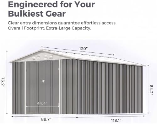 Devoko 8x10 FT Outdoor Storage Shed, Metal Tool Shed with Lockable Door&Slooping Roof, Outside Storage for Garden Backyard Patio(Gray) - Image 2