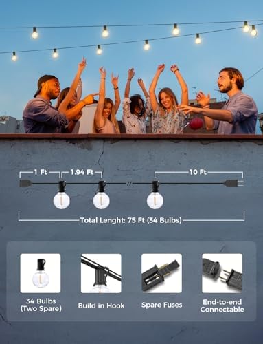 XMCOSY+ Smart Outdoor String Lights, 75Ft G40 Patio Lights with 34 Bulbs - Image 6
