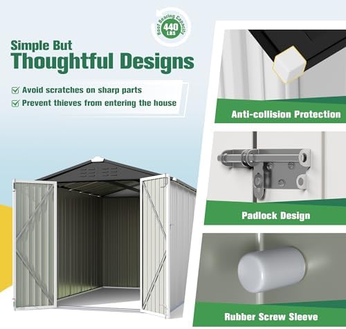 Flamaker 6x8 FT Storage Shed Waterproof Metal Garden Shed with Lockable Door Utility Tool Shed Outdoor Storage for Backyard, Patio and Lawn, White - Image 4