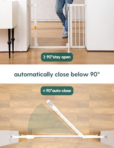 Babelio 29-43" Magnetic Baby Gate for Stairs,Doorways House,Kitchen,30" Tall Pet Door with Baffles,Pressure Mounted & Dual-Lock Design Safety for Kids Toddler,Auto-Close/Hold-Open,White - Image 6