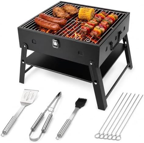 Portable BBQ Charcoal Camping Grill: Tabletop Folding Barbecue Grills by Realcook
