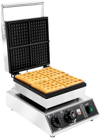 4-Slice Commercial Waffle Maker, 1750W Electric Honeycomb-Shaped Waffle Machine, Stainless Steel Waffle Iron Baker with Non-Stick Coating, 122-572℉ Temperature Adjustable by Milzeone