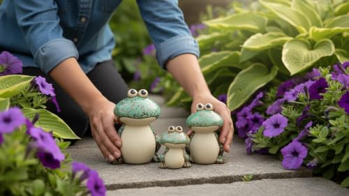 Frog Garden Decor Set of 3,Funny Cute Ceramic Frog Garden Statues Yard Decoration Outdoor Holiday Decorations,Ideal Ornament for Outside Pond Pool Patio Front Porch Backyard (Green) - Image 2