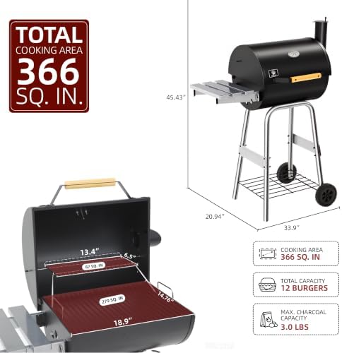 Small Charcoal Grills Outdoor 19 In. BBQ Smoker Foldable Side Table - Image 6