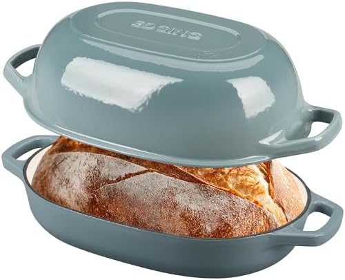 EDGING CASTING Enameled Cast Iron Oval Dutch Oven Pot with Lid, Dutch Oven for Sourdough Bread Baking, Bread Oven, Bread Dutch Oven, Oval Bread Pan, 7qt, Seasalt - Image 3