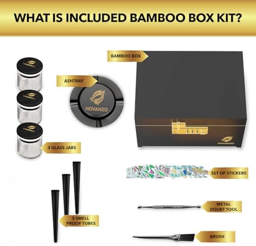HOVANZO Premium Large Bamboo Storage Box with Organizer Tray - Storage Wood Box and Accessories - Decorative Box with Combination Lock - Large Wooden Container - Box Kit with Glass Jars - Image 3
