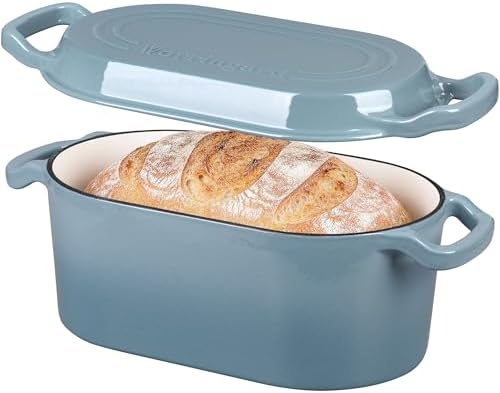 VORRINGARD Oval Dutch Oven Pot with Lid, Enamel Coating Cast Iron Bread Pans for Homemade Sourdough Bread Baking, Cooking, 4 Quart, Sea Salt by Unknown