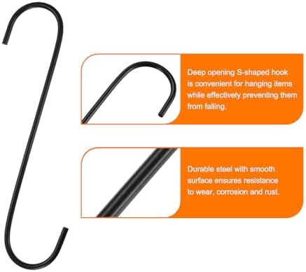 HARFINGTON 4pcs Long S Hooks 8 Inch Extra Long Metal S-Shaped Hanging Hooks High Manganese Steel S Hanger Storage Organizing Tool for Kitchen Garden Bathroom Garage Closet, Black - Image 4