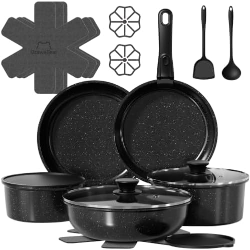 18 Pcs Pots and Pans Set Non Stick, Detachable Handle Cookware by OzawaBear