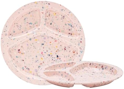 Bzyoo 9-Inch Melamine Divided Plates – 3-Section Portion Control Plates, Food Safe & Durable, Lightweight & Unbreakable, Reusable Tableware for Kids, Big Kids & Everyday Meals, Confetti Pink by bzyoo
