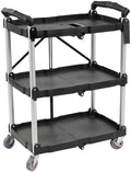 ELEVON Portable Folding Collapsible Service Cart Foldable Service Cart 3 Tier Collapsible Push Cart Folding Utility Carts with Wheels for Office Warehouse Home, Black by ELEVON