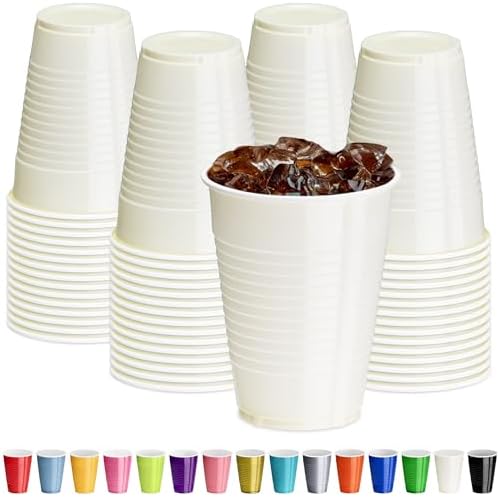 DecorRack Ivory Plastic Cups, 12 oz Disposable Cups, Reusable Party Supplies (40 Count) by DecorRack
