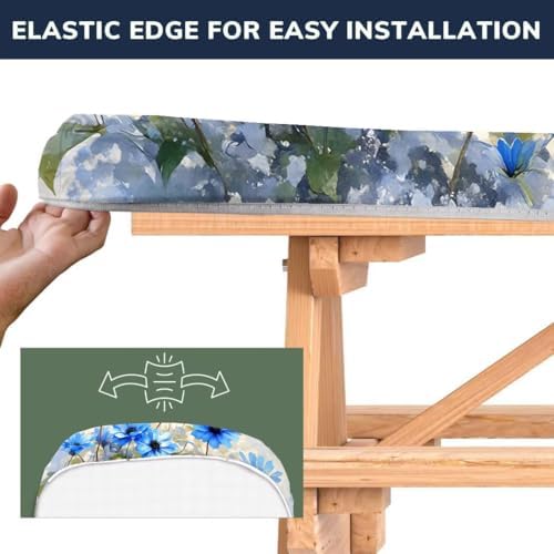 CAPSCEOLL Fitted Picnic Table Cover with Bench Covers 5ft - Blue Flowers - Image 5