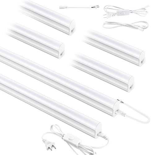 (6 Pack) 4FT T5 PRO LED Shop Lights, 2800LM 6500K Bright White LED Integrated Fixture, 20W Linkable Garage Light, Ceiling and Cabinet Light with ON/Off Switch, Workshop, Basement by YULINKCOLighting