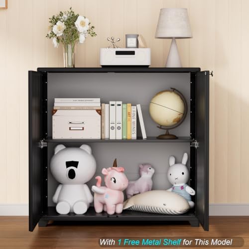HOMSPARK Indoor/Outdoor Storage Cabinet with Doors and 1 Shelf, 34”x15”x34” HDPE Plastic Storage Box for Bedroom, Bathroom, Living Room, Balcony, Multi-Purpose for Daily Tools, Black - Image 4