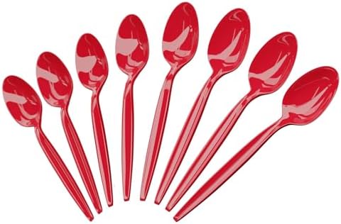 Red Plastic Spoons (24 Pieces) – Durable Disposable Cutlery Set for Christmas, Valentine's, Independence Day, Event, Birthday Party Supplies, Halloween Tableware, Perfect for Holiday, Blue Orchards by BlueOrchards