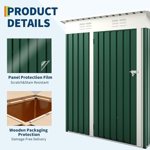 Garvee Outdoor Trash Storage Shed– 5.8x3.3 FT, Lock Latch, Sloped Roof - Image 3