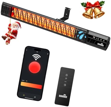 Electric Outdoor Heater Wall-Mounted Wifi Control Wall-Mounted Hanging Patio 1500W Infrared 9 Heat Levels, 24H Timers, Carbon Fiber Tube Heating Wall Heater for Gazebo, Balcony by sundate