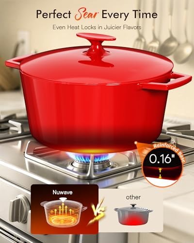 Nuwave Lux 6QT Enameled Cast Iron Dutch Oven Pot, Cast Iron Knob, Crimson - Image 5