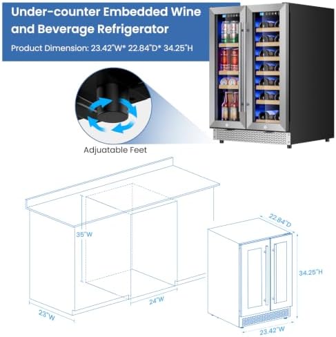 24 Inch Wine and Beverage Refrigerator, 88 Cans and 21 Bottles Dual Zone Wine Fridge with Glass Door Built in or Freestanding, Beverage Cooler for Soda Beer Wine-Kitchen Bar Office - Image 7
