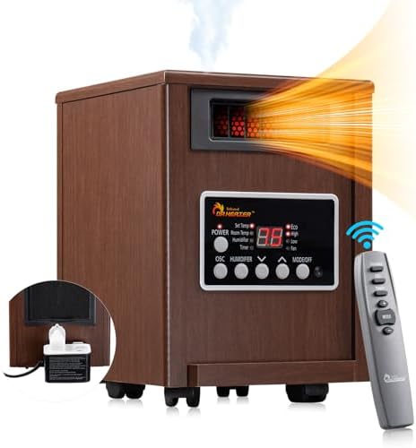 DR. INFRARED HEATER DR-998, 1500W Dual Heating Infrared Space Heater with Humidifier, Oscillation, Remote Control, Thermostat & Safety Protection, Portable with Wheels, Energy Efficient, Walnut by DRINFRAREDHEATER
