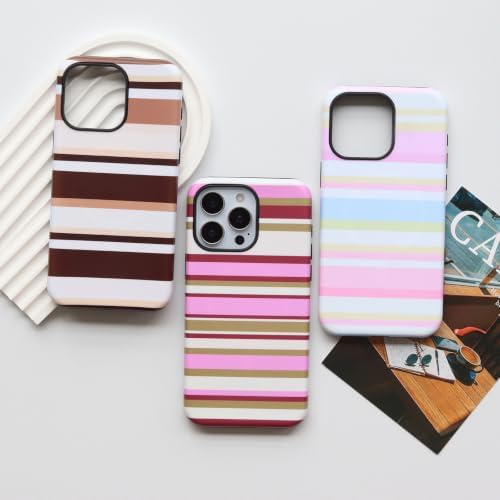 for iPhone 15 Pro Case, Magnetic Matte Frosted Dual-Layer Striped Phone Case for Women, Retro Aesthetic Cover Compatible with MagSafe Accessories - Rose Cocoa - Image 6