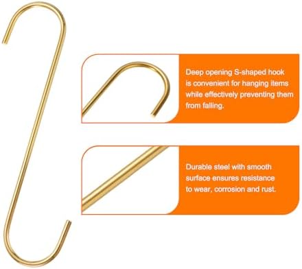 HARFINGTON 4pcs Long S Hooks 8 Inch Extra Long Metal S-Shaped Hanging Hooks High Manganese Steel S Hanger Storage Organizing Tool for Kitchen Garden Bathroom Garage Closet, Gold Tone - Image 4