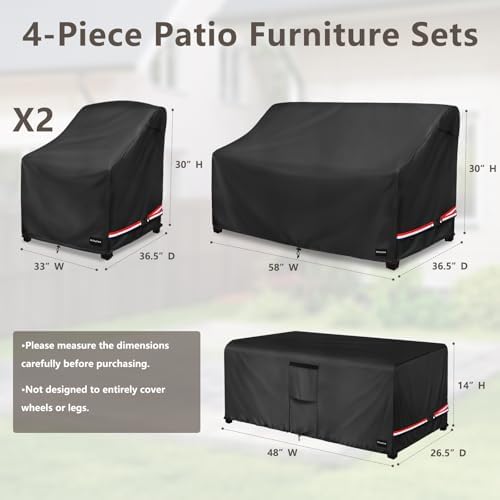 Rileytee Patio Furniture Cover Set, 600D Heavy Duty Waterproof 4-Piece Outdoor Furniture Covers, Fits Patio Loveseat, Chair and Coffee Table (Black,Medium) - Image 2