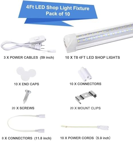 10Pack 4FT LED Shop Light - 50W 8000LM 6500K Linkable Clear Cover T8 LED Tube Light for Workshop, Warehouse, Basement - Plug and Play - Image 4