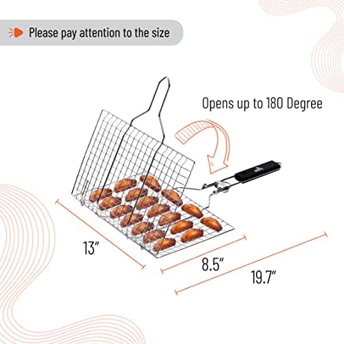 UNCO- BBQ Grill Basket, Folding Stainless Steel Portable BBQ Grill Basket - Image 3