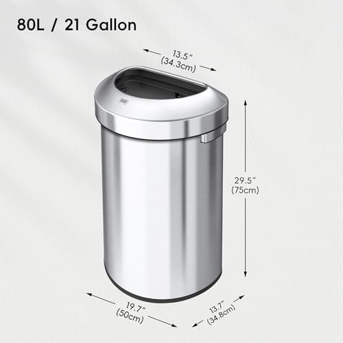 EKO Urban 21 Gallon Semi-Round Open Top Waste Bin, Stainless Steel Half Round Commercial Trash Can for Indoor and Outdoor, Extra Large Metal Garbage Bin for Home, Office, Restaurant, Restroom, 80L - Image 6