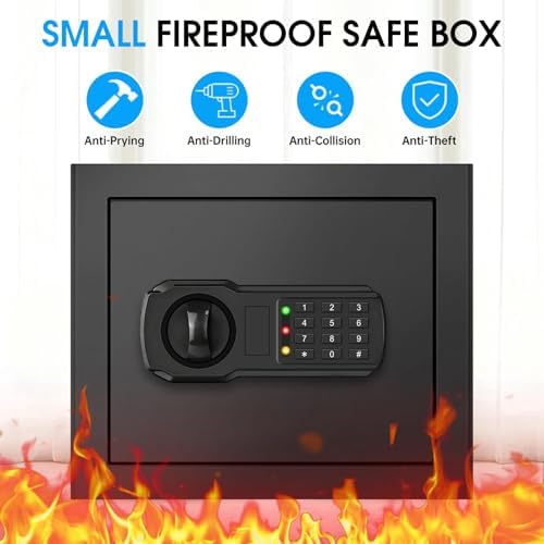 1.3 Cub Small Fire Safes Document Box Home, Security Home Safes Water and Fireproof with Digital Keypad, Spare Keys and Removable Shelf, Anti-Theft Fireproof Waterproof Safe for Home Money Valuables - Image 2