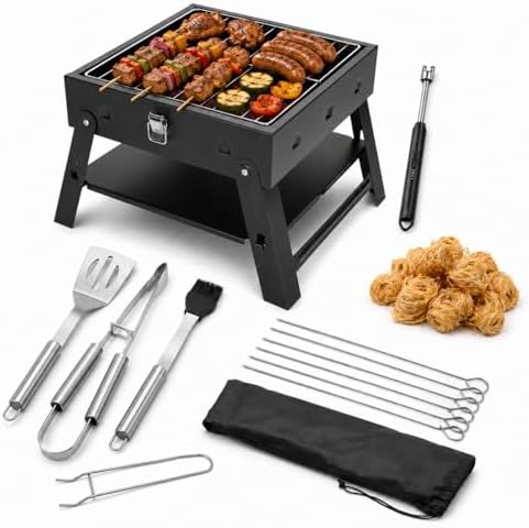 Small Portable BBQ Charcoal Grill: Mini Foldable Table Top Barbecue Grills by Realcook