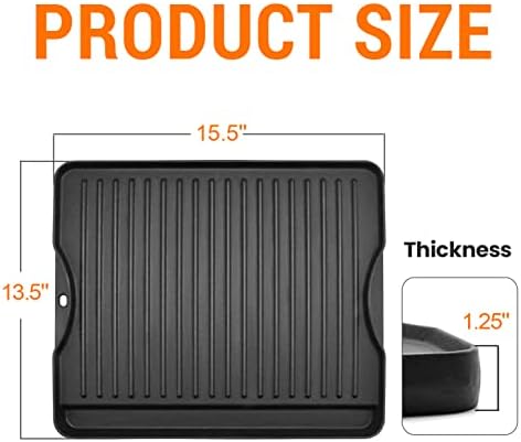 GGC Reversible Cast Iron Grill Griddle for All Camp Chef 14" and 16" Stoves, Double Side Griddle for Camp Chef Explorer 2-Burner, 3-Burner, Single Burner Stove, Cooking Surface 14" x 16" - Image 2