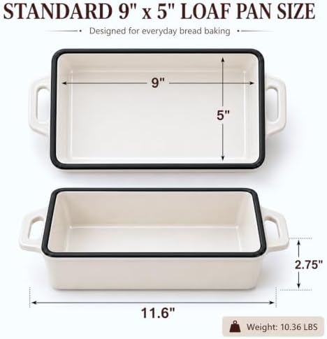 Northriver Casting 2 in 1 Enameled Cast Iron Bread Pan with Lid, Perfect Bread Oven, Loaf Pans for Baking Homemade Sourdough Bread 9x5, 2 Piece set, White - Image 2