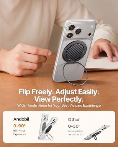 andobil [2026 Ultra-Thin] Magnetic Phone Ring Grip Stand for MagSafe, Black - Image 6