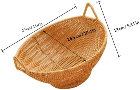 Xmas Imitation Rattan Bread Basket with Handle, Khaki Woven Tray - Image 2