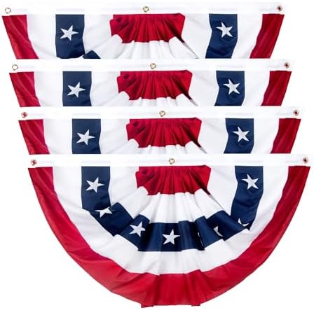 2 x 4 Ft American Bunting Flags Outdoor, US Flag Bunting for Outside, Patriotic Half Fan Bunting Flag with Brass Grommets for 4th of July Indoor Outdoor (Set of 4) by NUOLAN