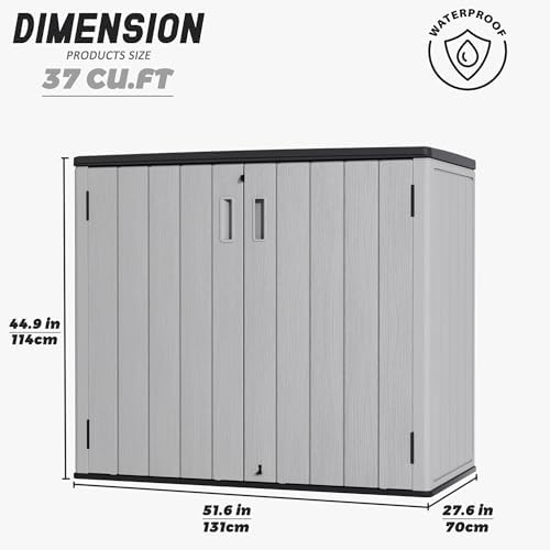 Mrosaa Large Outdoor Storage Box,Resin Sheds&Outdoor Storage Waterproof/Lockable,Outdoor Storage Cabinets for Balcony,Garage,Backyard (37Cu.ft-Pale Grey) - Image 4