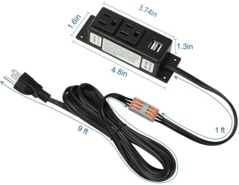Litever Gun Safe Power Outlet Strip with 2 USB Ports. ETL Certified. Black. - Image 2