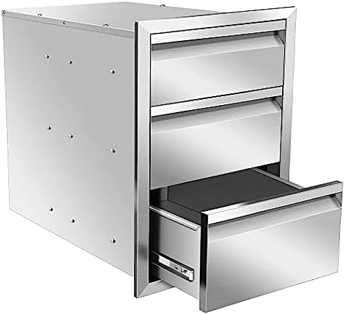 Pull Out Trash Drawer, Lower Sliding Rails Stainless Steel Roll Out Trash Bin Pull Out Tray With Handle For Outdoor Kitchen BBQ Island Grill Station,Three Drawers by OLIPIC