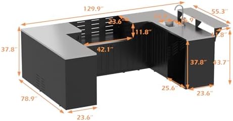 130“ Large Outdoor Kitchen Island for BBQ Gas Grill, Black - Image 2